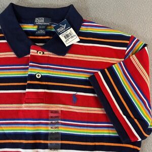 Polo Ralph Lauren Boys XL 20 red navy Stripe Polo Shirt NWT cotton classic fit